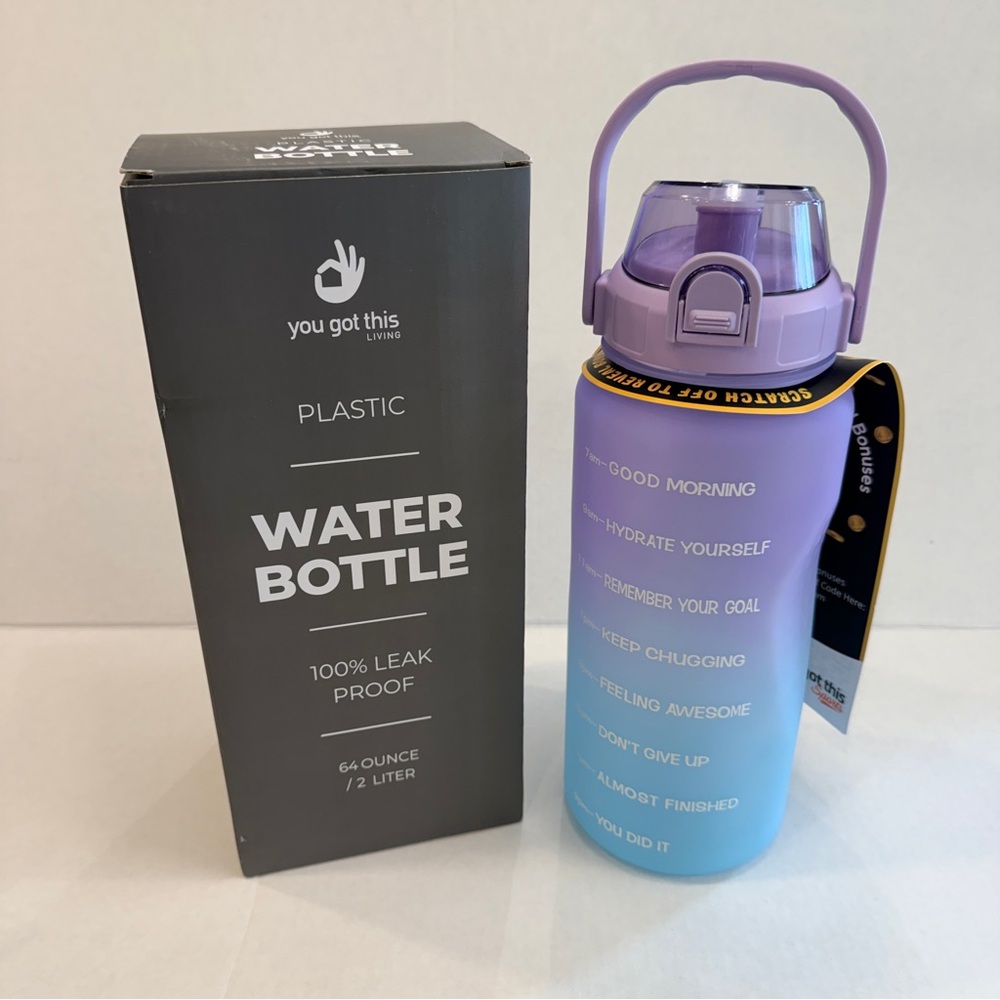 *NEW*64 OZ Motivational Water Bottle with Straw &Time Marker BPA Free